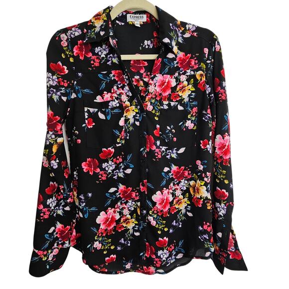 Express Portofino Shirt Floral Slim Fit Work Career Office Size S Dark Romantic - Picture 1 of 8